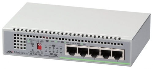 AT-GS910/5 (5 port 10/100/1000TX unmanaged switch with internal power supply EU Power Adapter) Allied Telesis