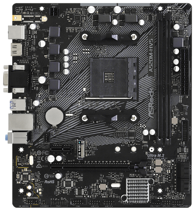 Материнская плата Asrock A520M-HVS Soc-AM4 AMD A520 2xDDR4 mATX AC 97 8ch(7.1) GbLAN RAID+VGA+HDMI ASROCK