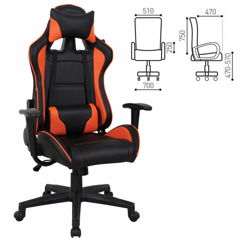 Кресло компьютерное BRABIX GT Racer GM-100 , две подушки, экокожа, черное/оранжевое, 531925