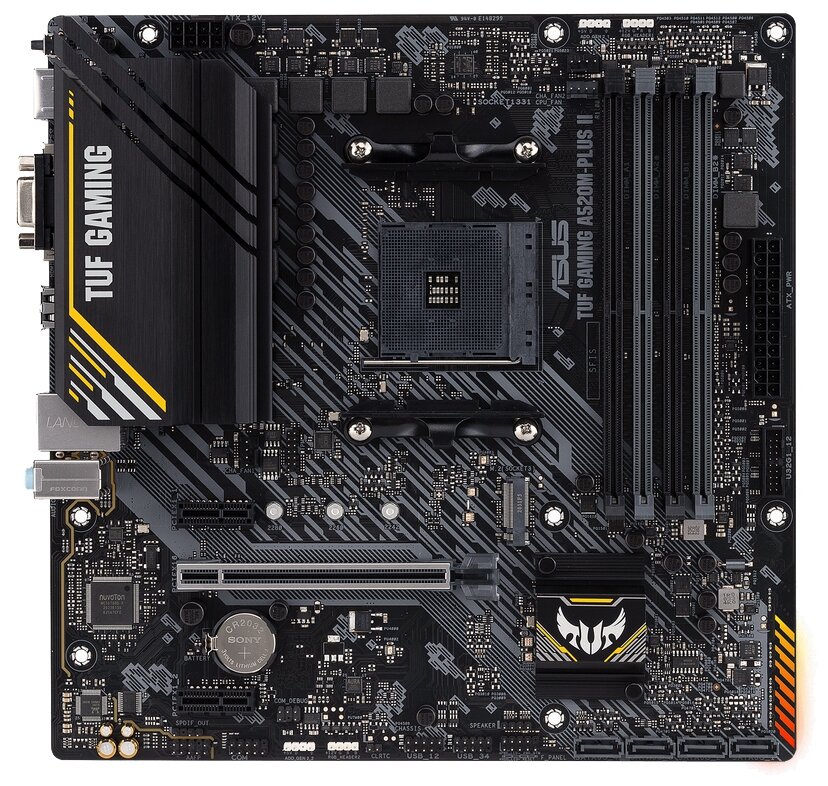 Материнская плата Asus TUF GAMING A520M-PLUS II Soc-AM4 AMD A520 4xDDR4 mATX AC 97 8ch(7.1) GbLAN RAID+VGA+HDMI+DP ASUS